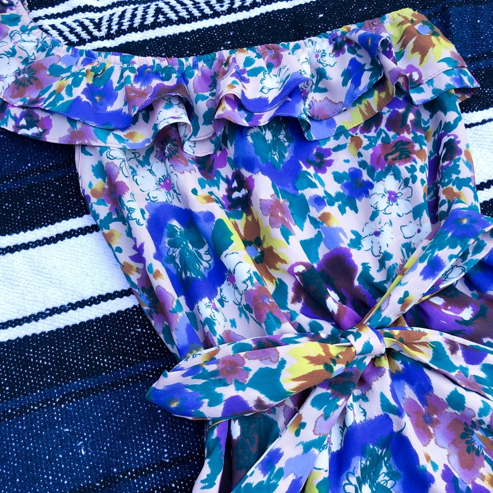 Juniors size one shoulder floral dress with bow - Picture 3 of 4
